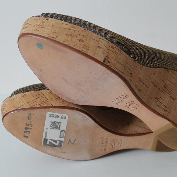 Stuart Weitzman Anna Corkswoon Platform Wedge Peep Toe Pumps Size 10 Pyritte - Picture 11 of 11